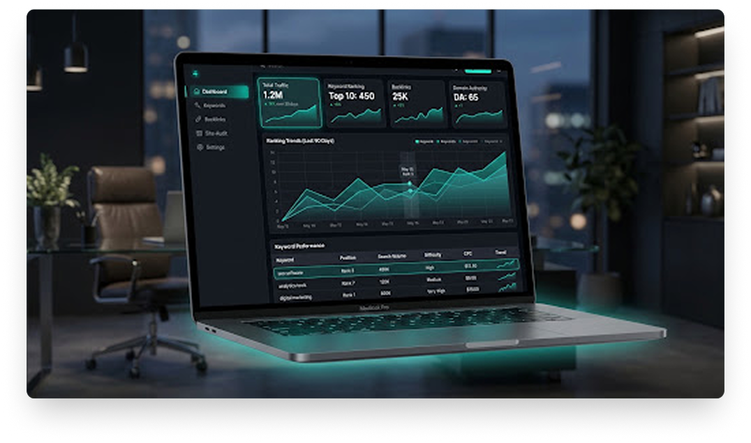 SEO Brummer Dashboard auf einem Laptop